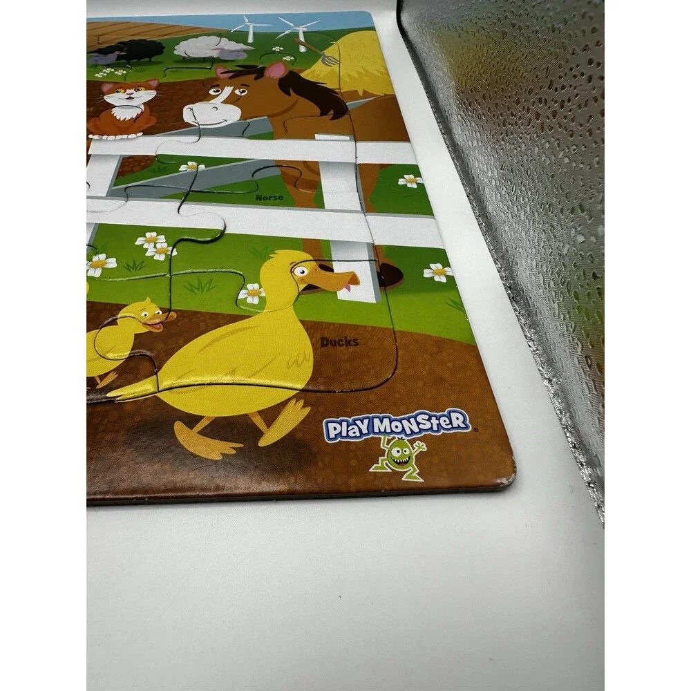 PlayMonster Farm Animals 25 Piece Wooden Frame Tray Puzzle Complete No Box